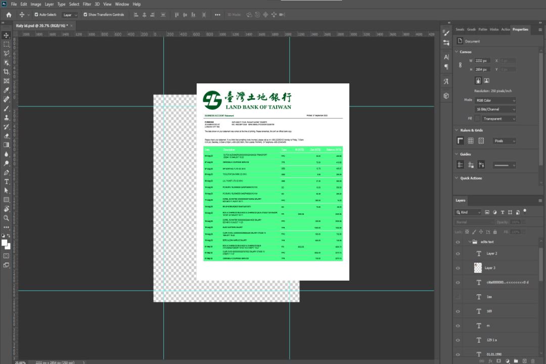 Modèle Word et PDF de relevé de compte d'entreprise de la Land Bank of Taiwan template